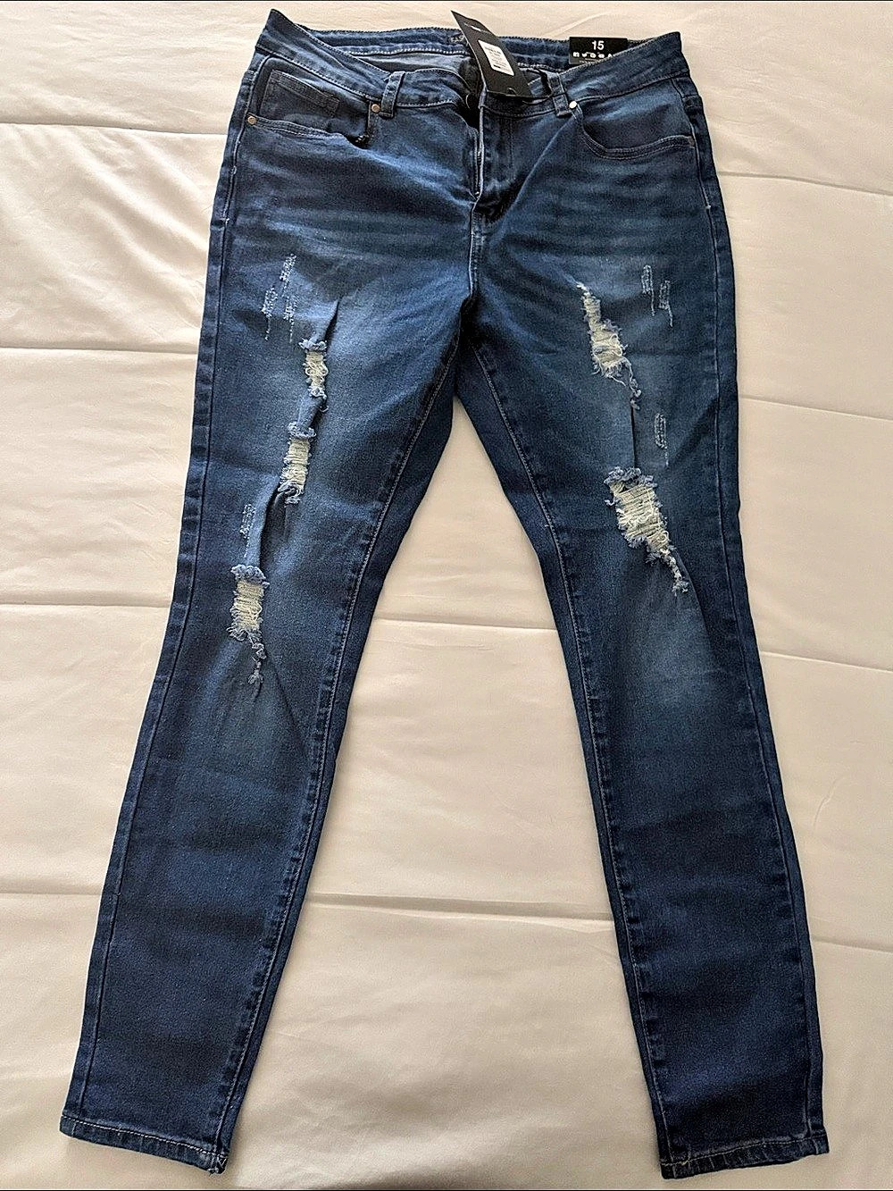 Fashion Nova Penelope Skinny Jeans Distressed Blue Waist 15